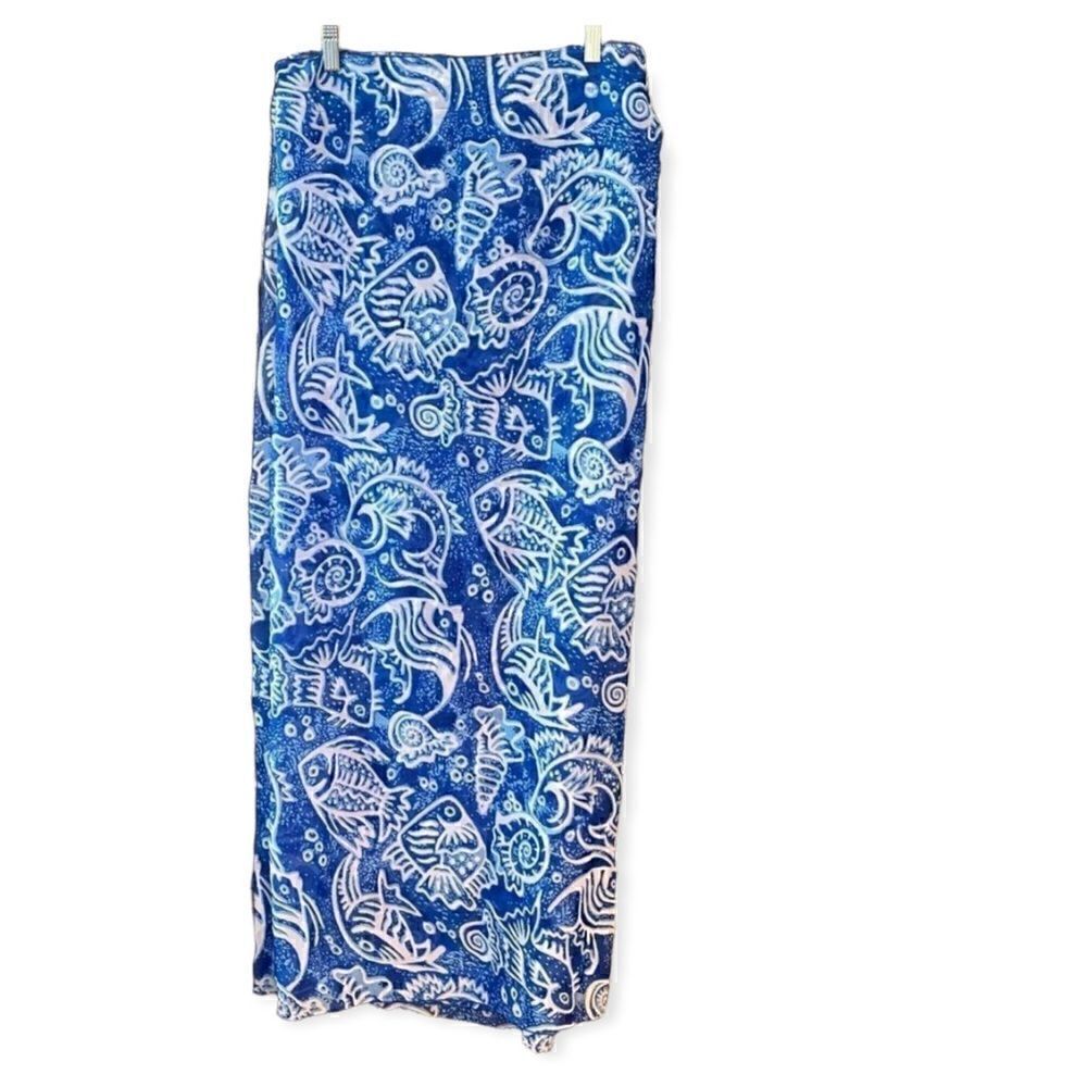 Rima OS Blue Batik Whimisical Fish Ocean Beach Summer Vacation Sarong